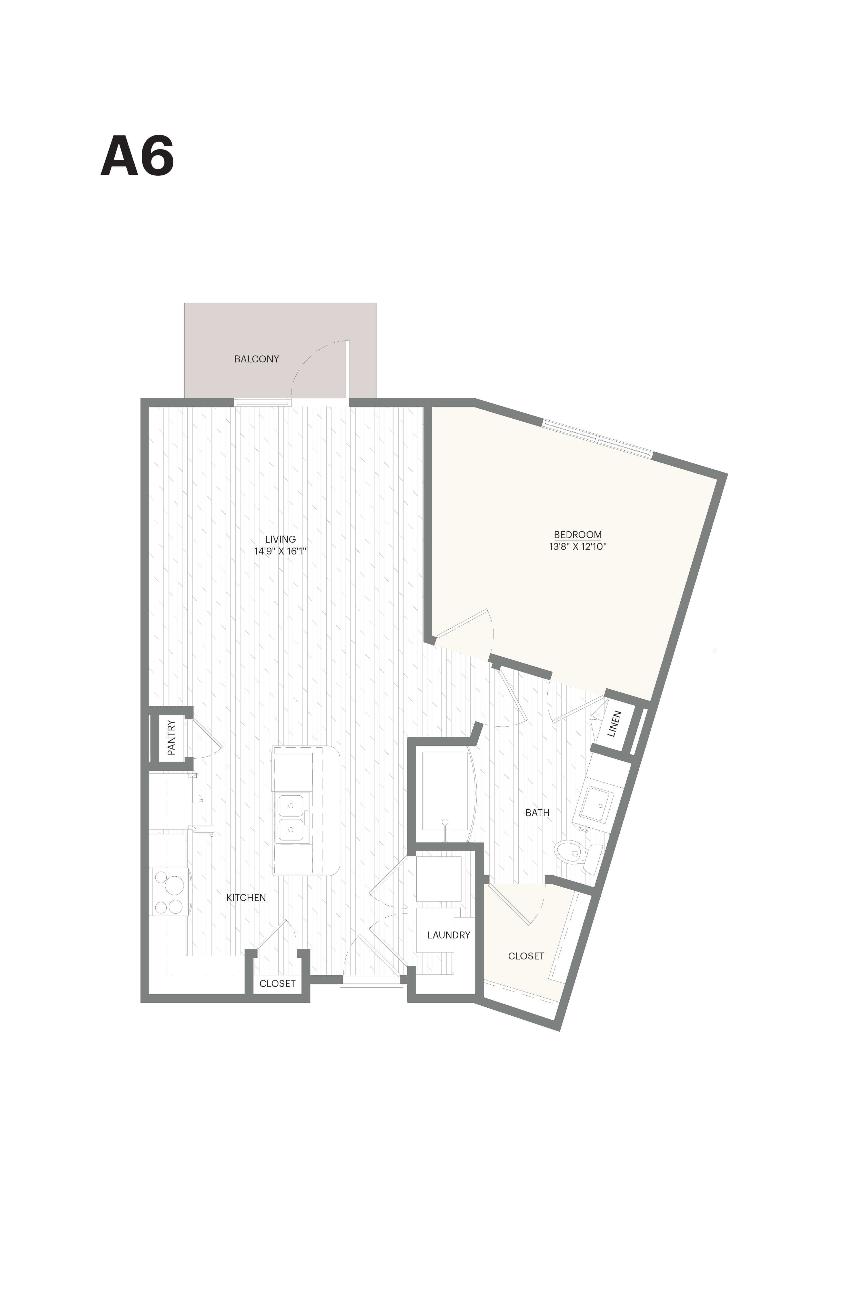 Floor plan for 1 bed, 1 bath, 819 sqft